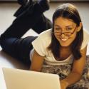 Female student looking at a computer