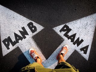 Plan A and Plan B paths marked on pavement